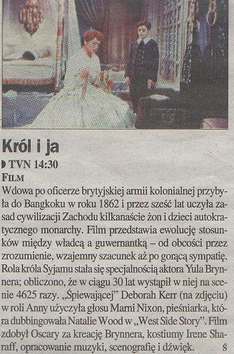 K - King and I Król i ja 1956 reż. Walter Lang, Deborah Kerr, ...rry Saunders, Rex Thompson. Gazeta Telewizyjna 28 II 1998.jpg