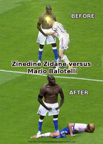 Smieszne zdjecia - Mario Balotelli celebration verus Zinedine Zidanes headbutt foul.jpg