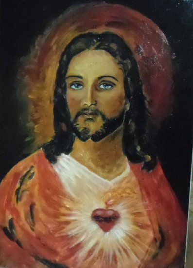 ikony i obrazy sakralne - Najświętsze Serce Jezusa-deska 20 x 24cm,tempera,szelak.JPG