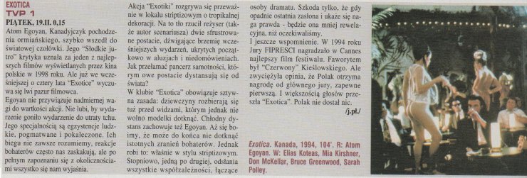 E - Exotica 1994, reż. Atom Egoyan Elias Koteas, Mia Kishner, ...cKellar, Bruce Greenwood, Sarah Polley. Film nr 2, II 1999.jpg