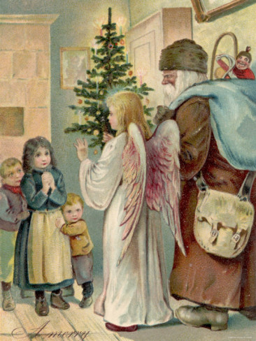 Świąteczne Anioły - postcard-christmas-card-showing-children-by-christmas-tree-greeting-angel-and-santa-claus.jpg