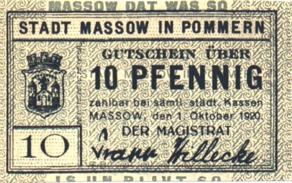 Banknoty - Maszewo 1920 Pfennig 10 awers.jpg